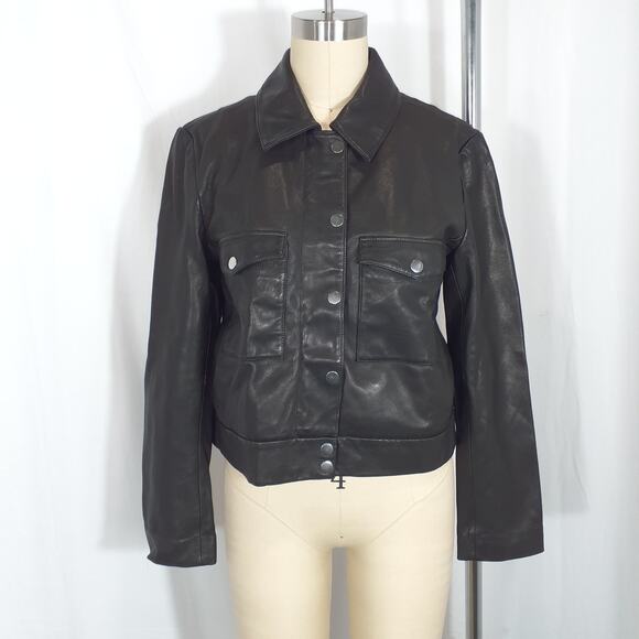 J. Crew 'Collection' Black Leather Shirt-Jacket Size 2 - Picture 2 of 6